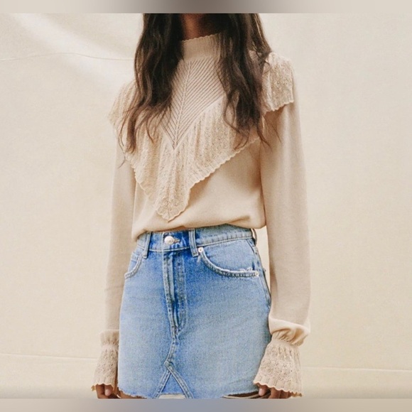 Zara Dollette knit long ruffle sleeve blouse Sz small beige/tan NWT! - Picture 14 of 14